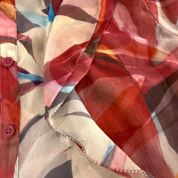 Chico's Women's Crinkle Abstract Ruffles Blouse - Picture 3 of 6